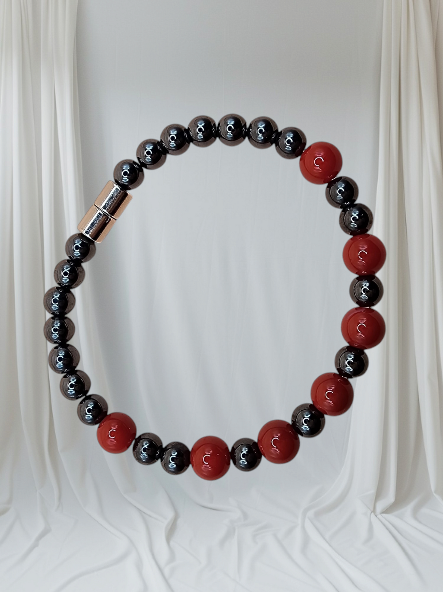 HEMATITE MAGNETIC BRACELET WITH RED GEMSTONES