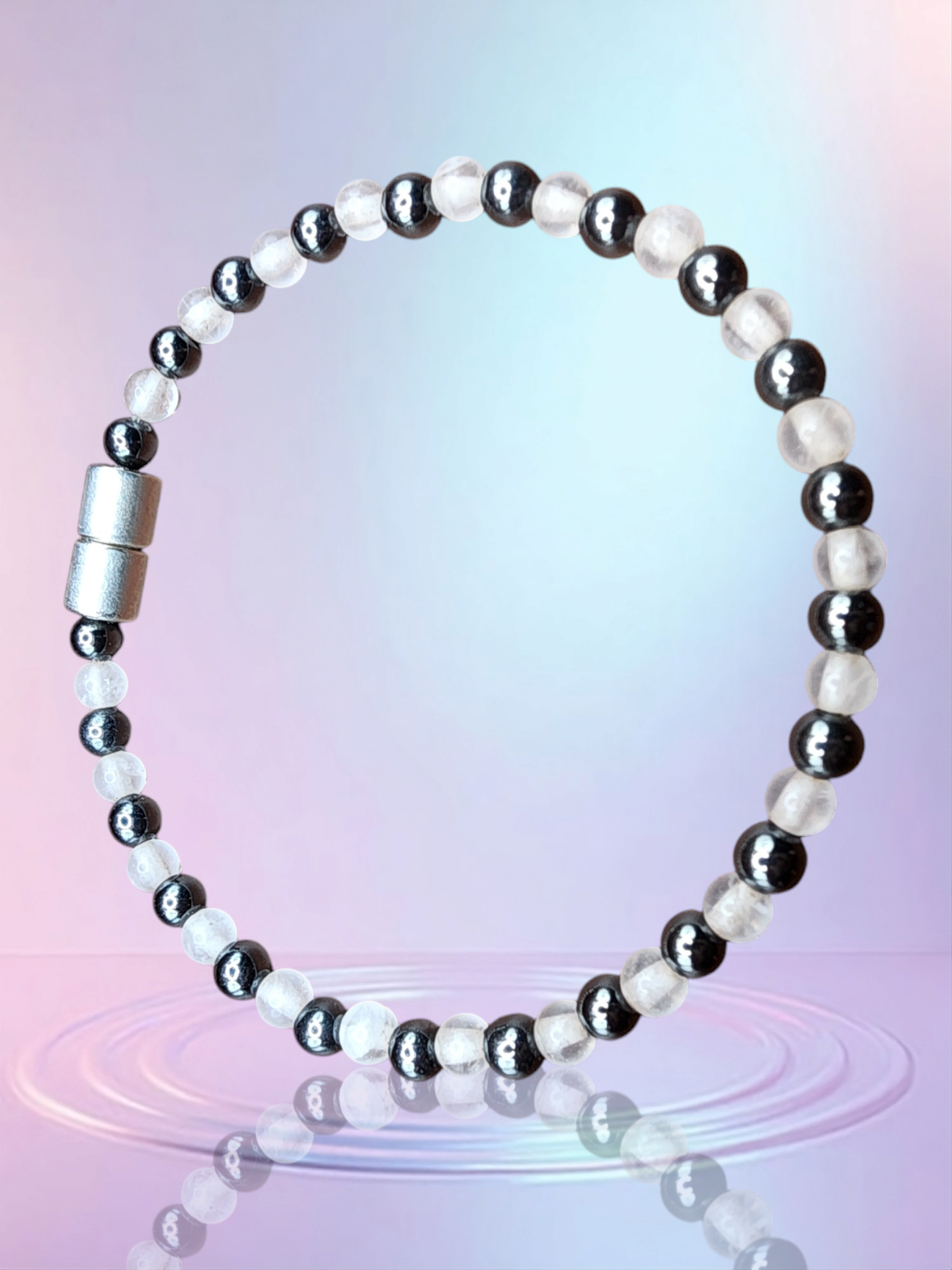 HEMATITE MAGNETIC BRACELET WITH CLEAR QUARTZ