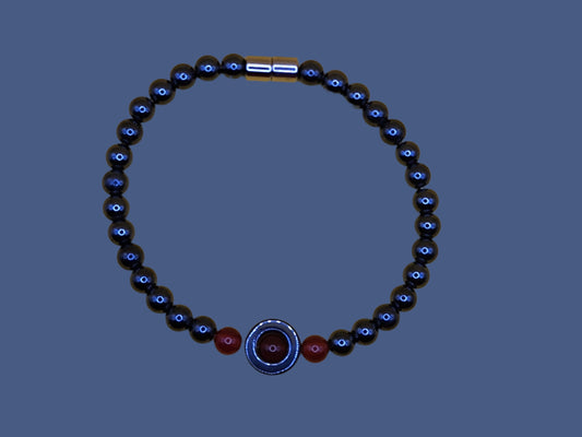 HEMATITE MAGNETIC BRACELET WITH CARNELIAN BEADS