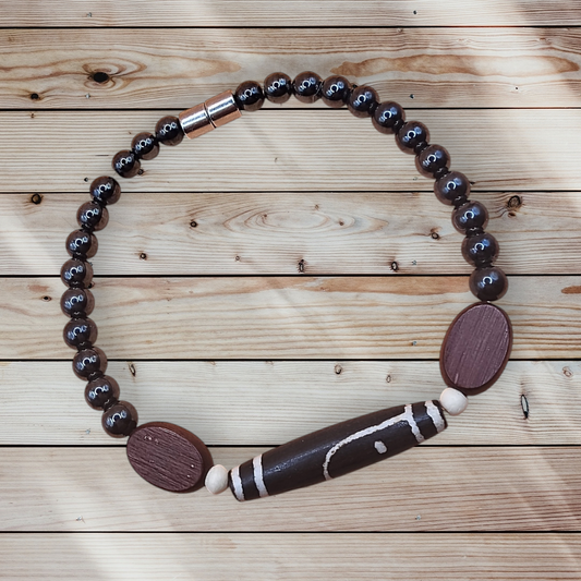 HEMATITE SINGLE BRACELET WITH WOOD BEADS