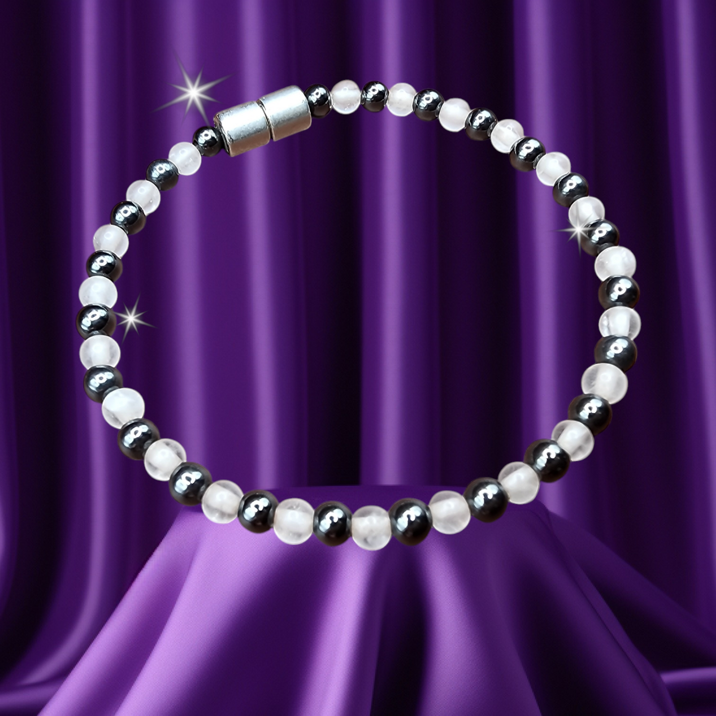 HEMATITE MAGNETIC BRACELET WITH CLEAR QUARTZ