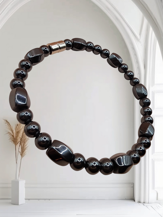 HEMATITE MAGNETIC BRACELET WITH SIX-SIDED MAGNETIC ROUND BEAD